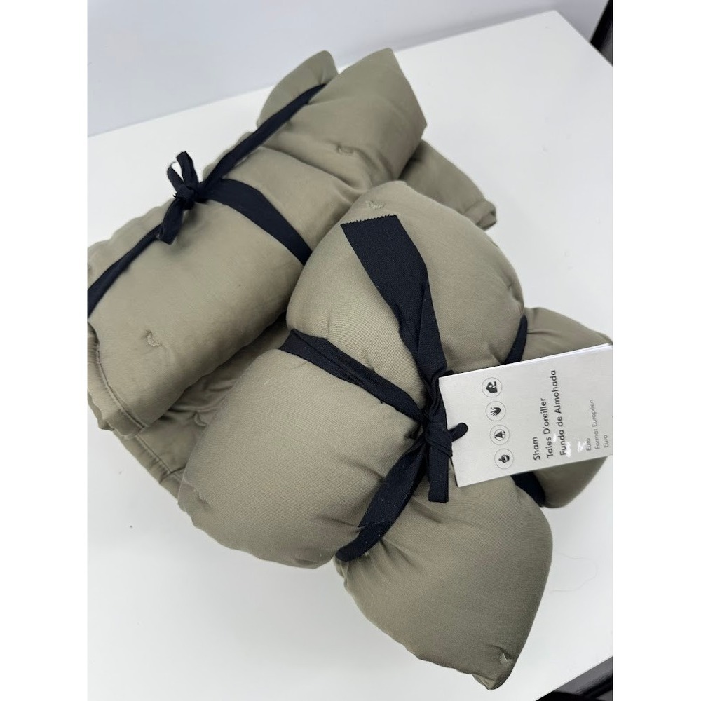West Elm Cotton Velvet Pick Stitch Euro Sham Set Olive Green New - Picture 8 of 8